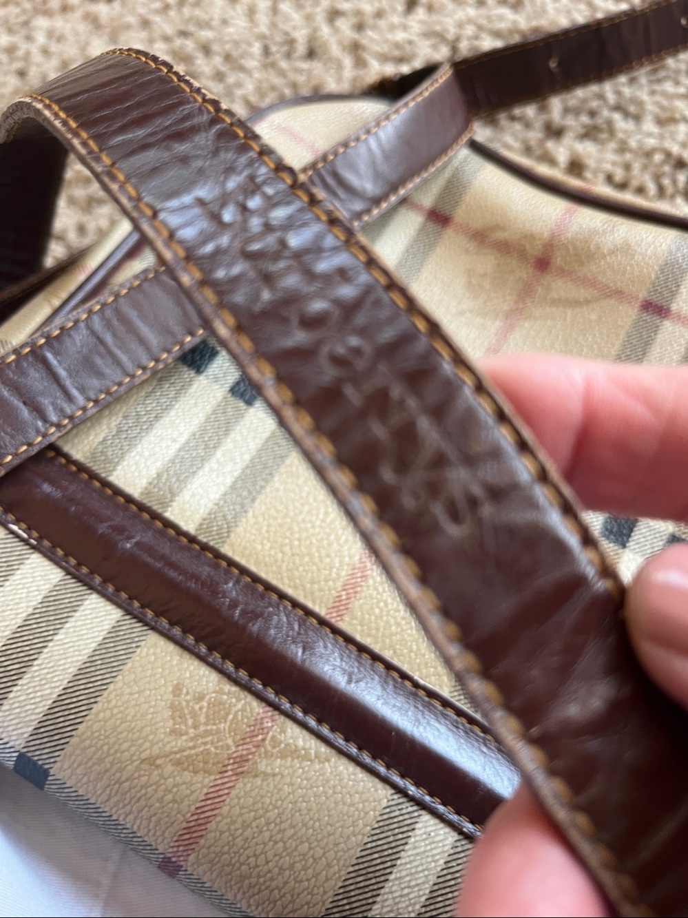 Burberry Beige/Tan Check Crossbody with Brown Leather Trim - Picture 4 of 6